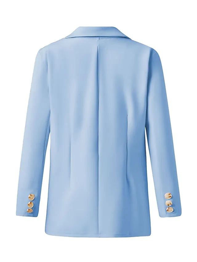 Women's Blazer Casual Jacket Office Work Casual Fall Spring Regular Coat Regular Fit Warm Casual Jacket Long Sleeve Solid Color Quilted Blue Pink Yellow