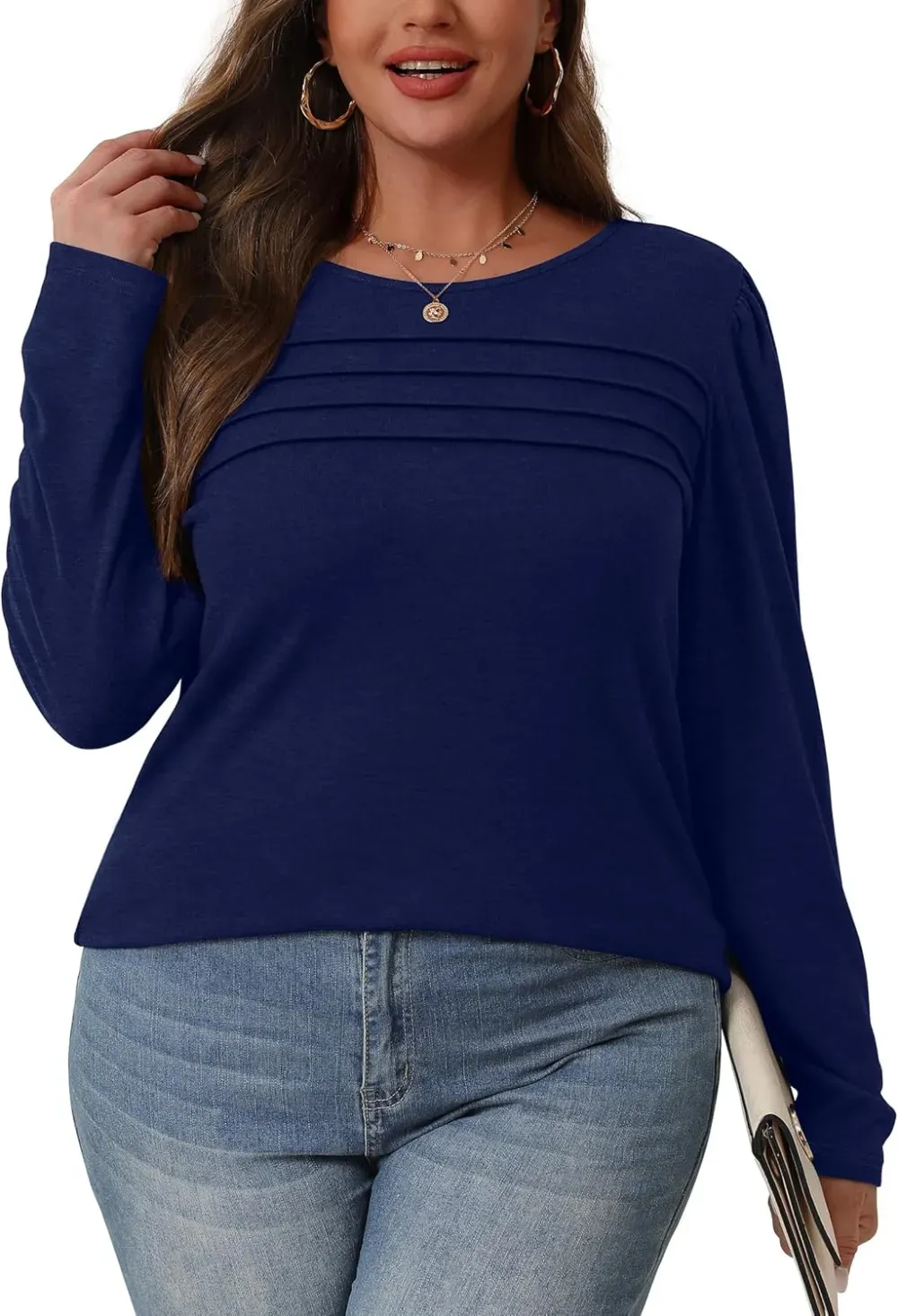 OFEEFAN Long Sleeve Shirts for Women Fall Fashion 2024 Dressy Casual Blouses Trendy Pleated Tunic Tops for Leggings