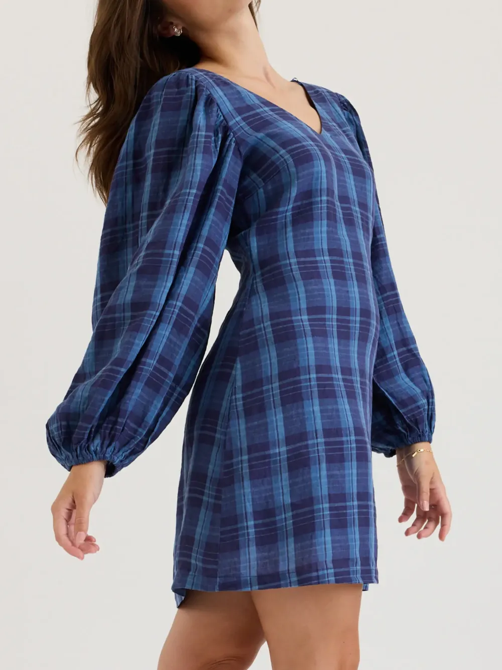 Indigo Check Linen Check Dress