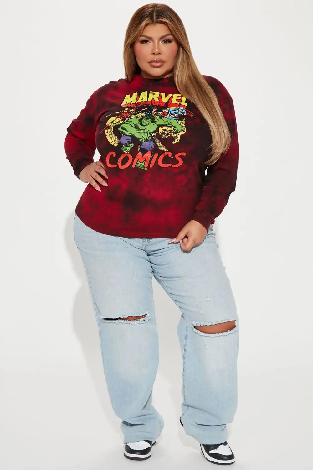 Marvel Comics Tie-Dye Long Sleeve Top - Red/combo