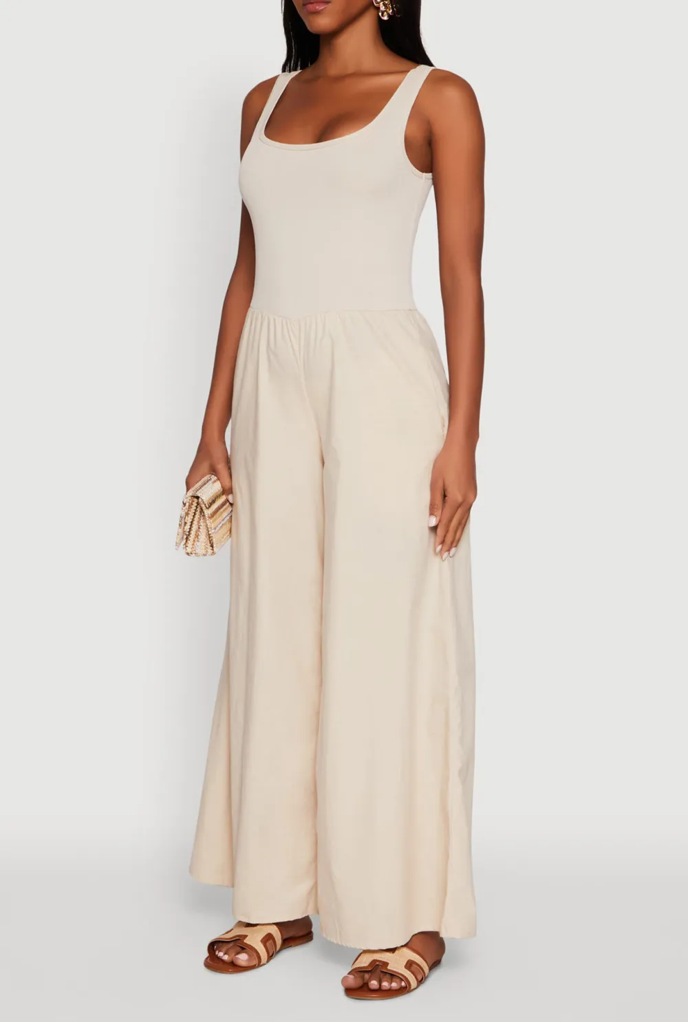 Solid Color Wide Leg Jumpsuit