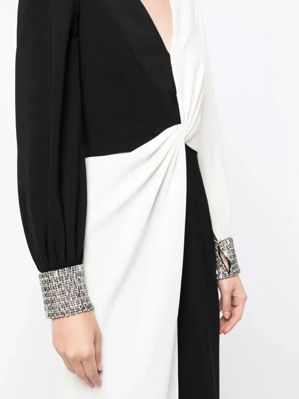 sleeve edge sequin color blocking temperament ladies dress