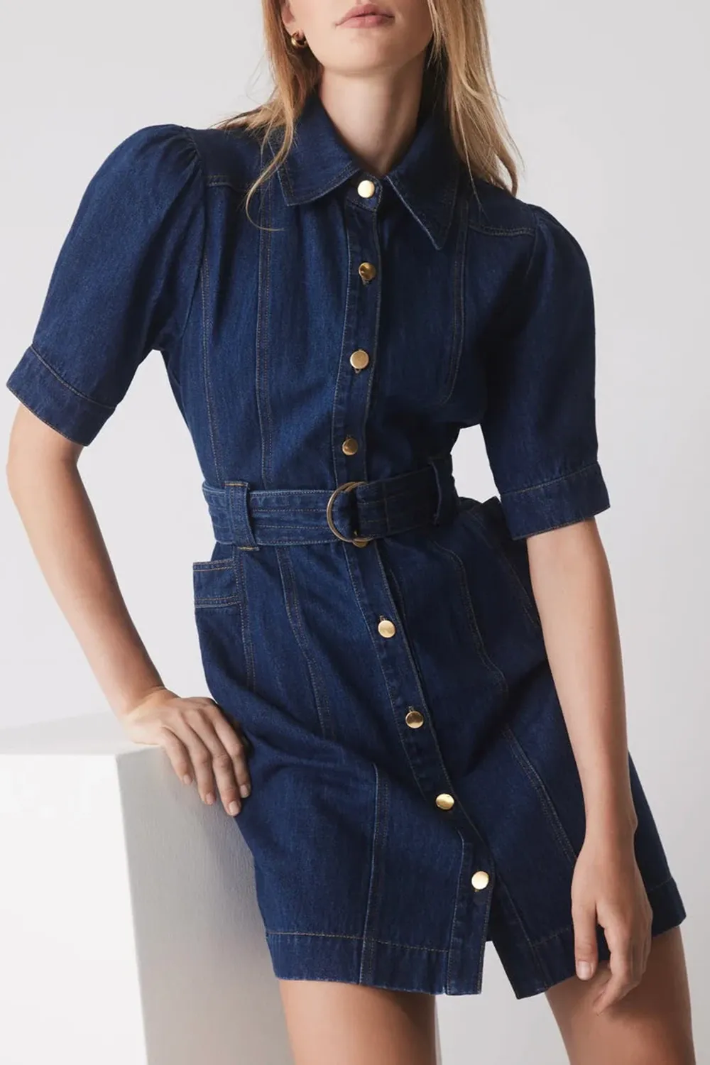 Indigo Belted  Mini Denim Dress