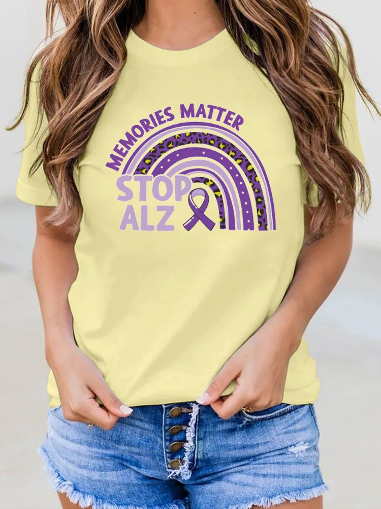 Women'S Alzheimer'S Awareness Printed Round Collar T-Shirt