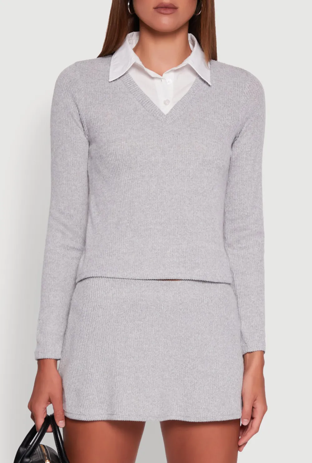 Fake Two Shirts Collar Sweater