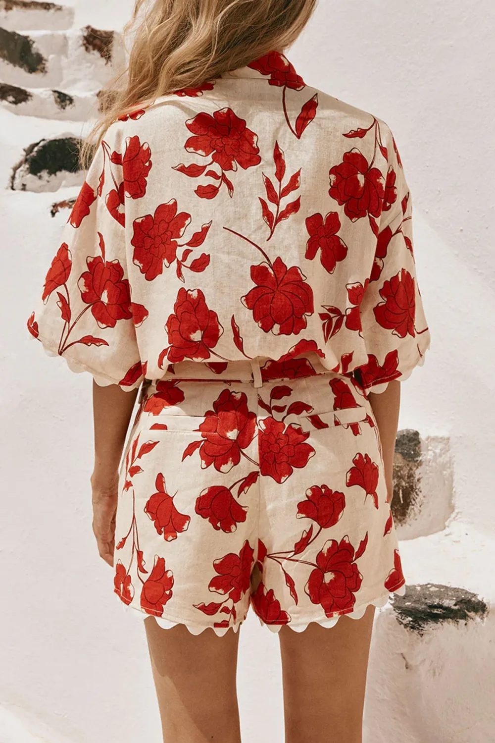 Floral Print Cotton & Linen Button Up Top