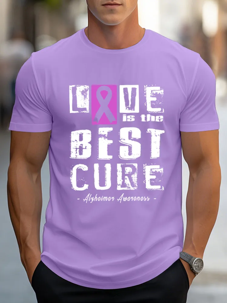 Love is the best cure Alzheimer's Disease Awareness Men's Print V-Neck T-Shirt