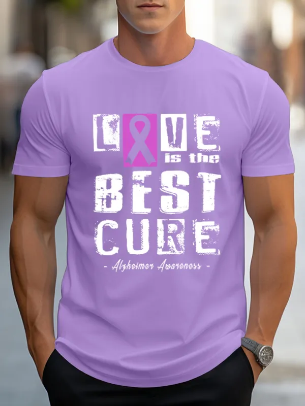 Love is the best cure Alzheimer's Disease Awareness Men's Print V-Neck T-Shirt