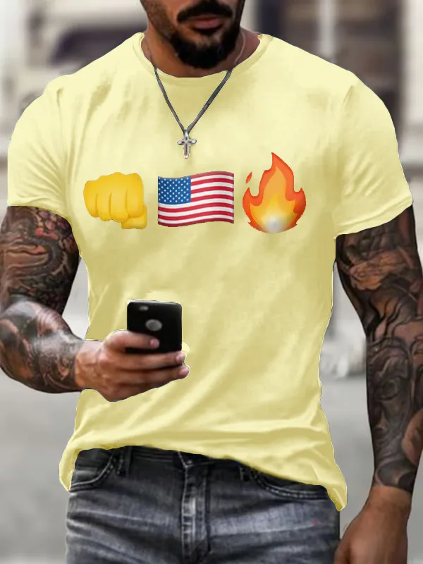 Men'S Retro Fist Flag Fire Print T-Shirt