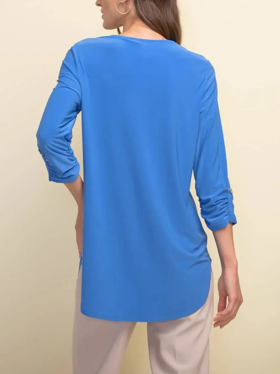 Royal Blue Zip - Front V - Neck Blouse
