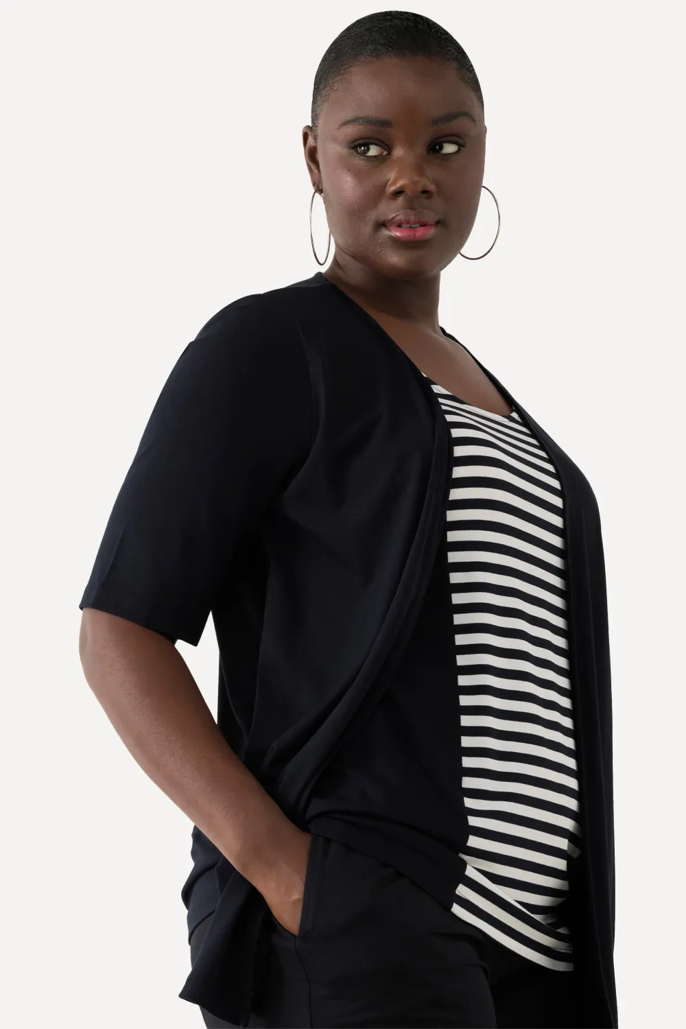 Two-in-One-Shirt Ringel Rundhals Halbarm