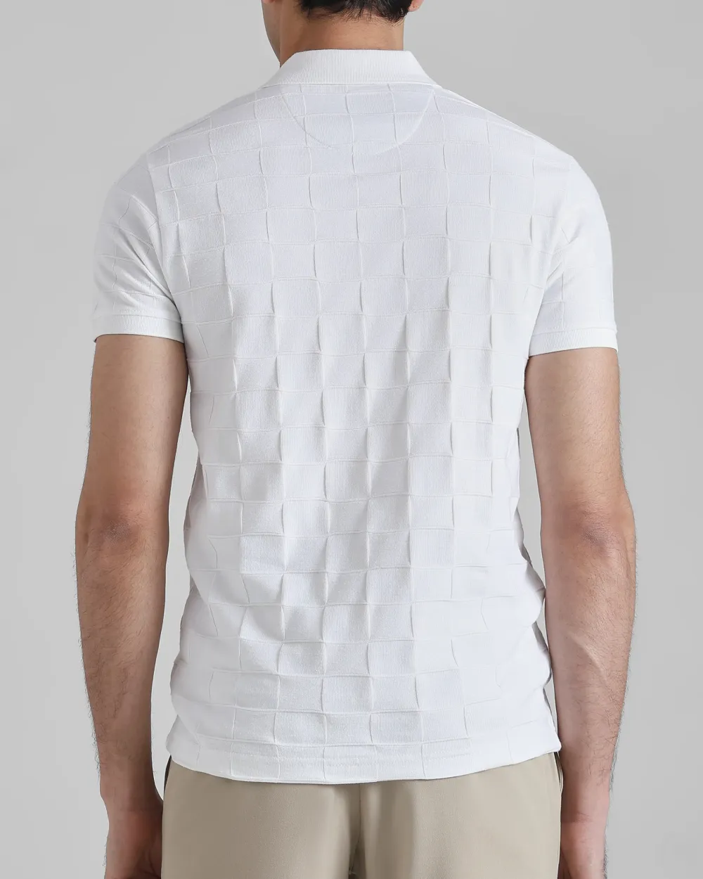 Casual Minimalist White Plaid Texture Polo Shirt