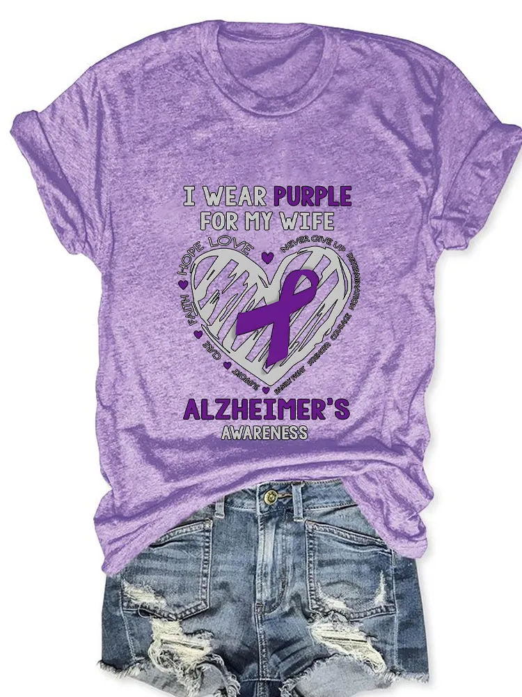 Women'S I Wear Purple For My Wife Round-Neck Short-Sleeved T-Shirt