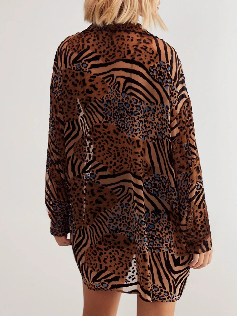 Lady'S Vintage-Style Animal-Patterned Loose-Fitting Shirt