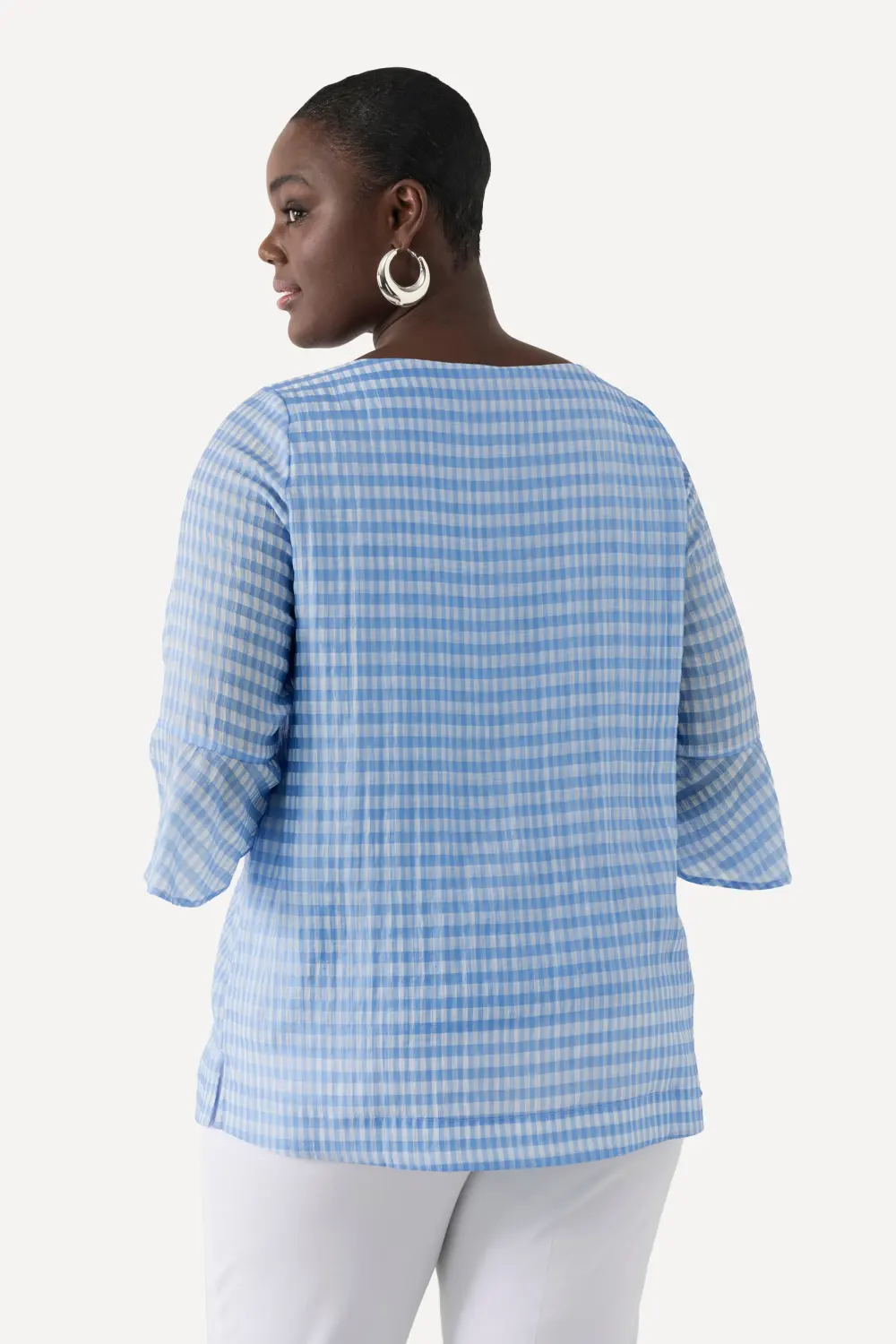 Blusenshirt Karo Herzausschnitt 3/4-Glockenarm