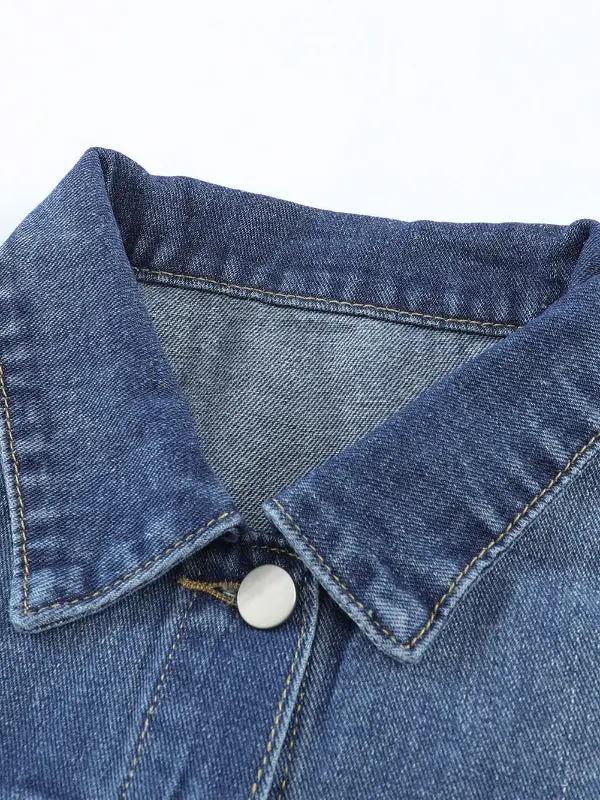 Lapel Distressed Raw Hem Buttons Denim Jacket