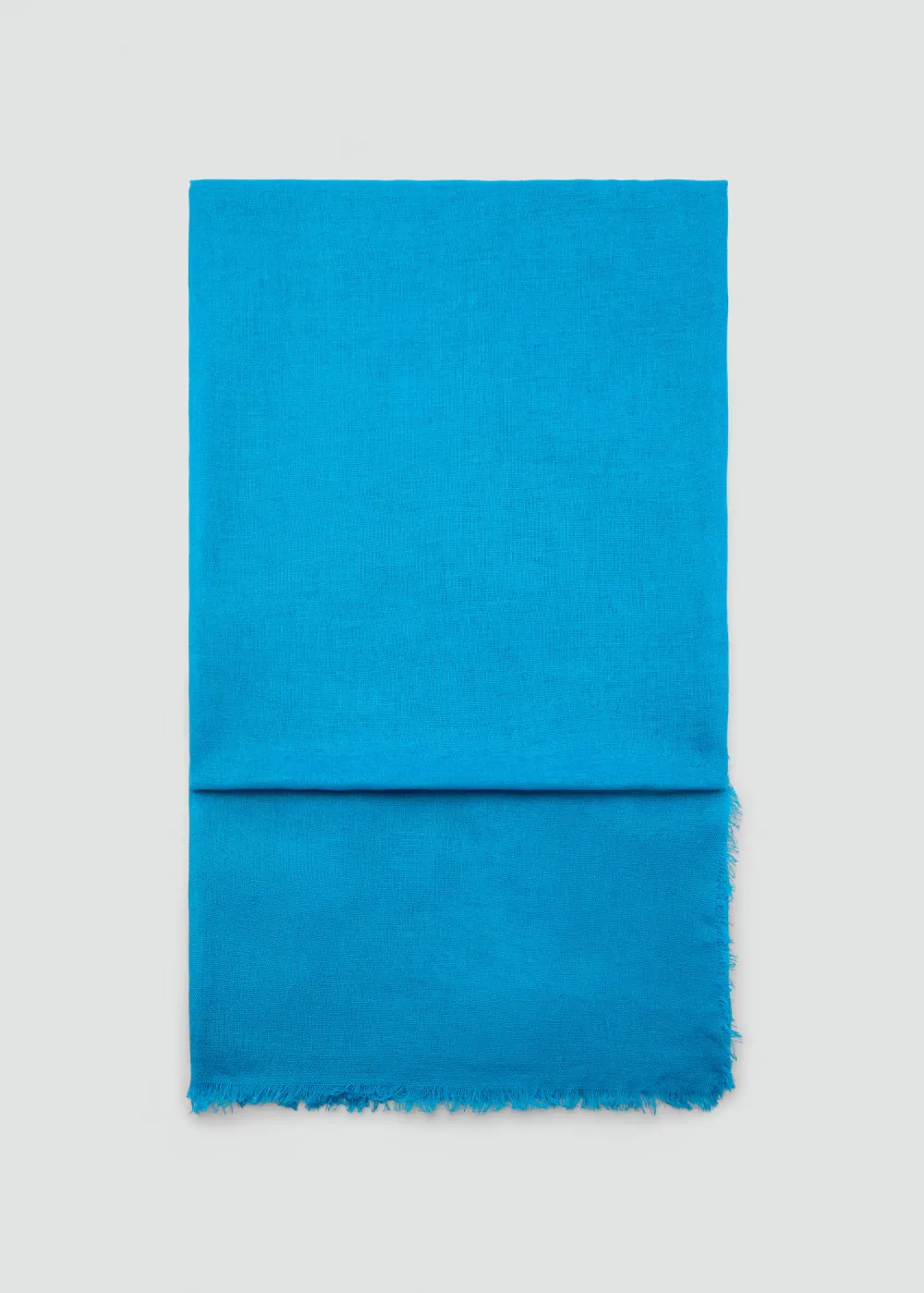 Blue Linen-Blend Casual Style Scarf With Frayed Ends