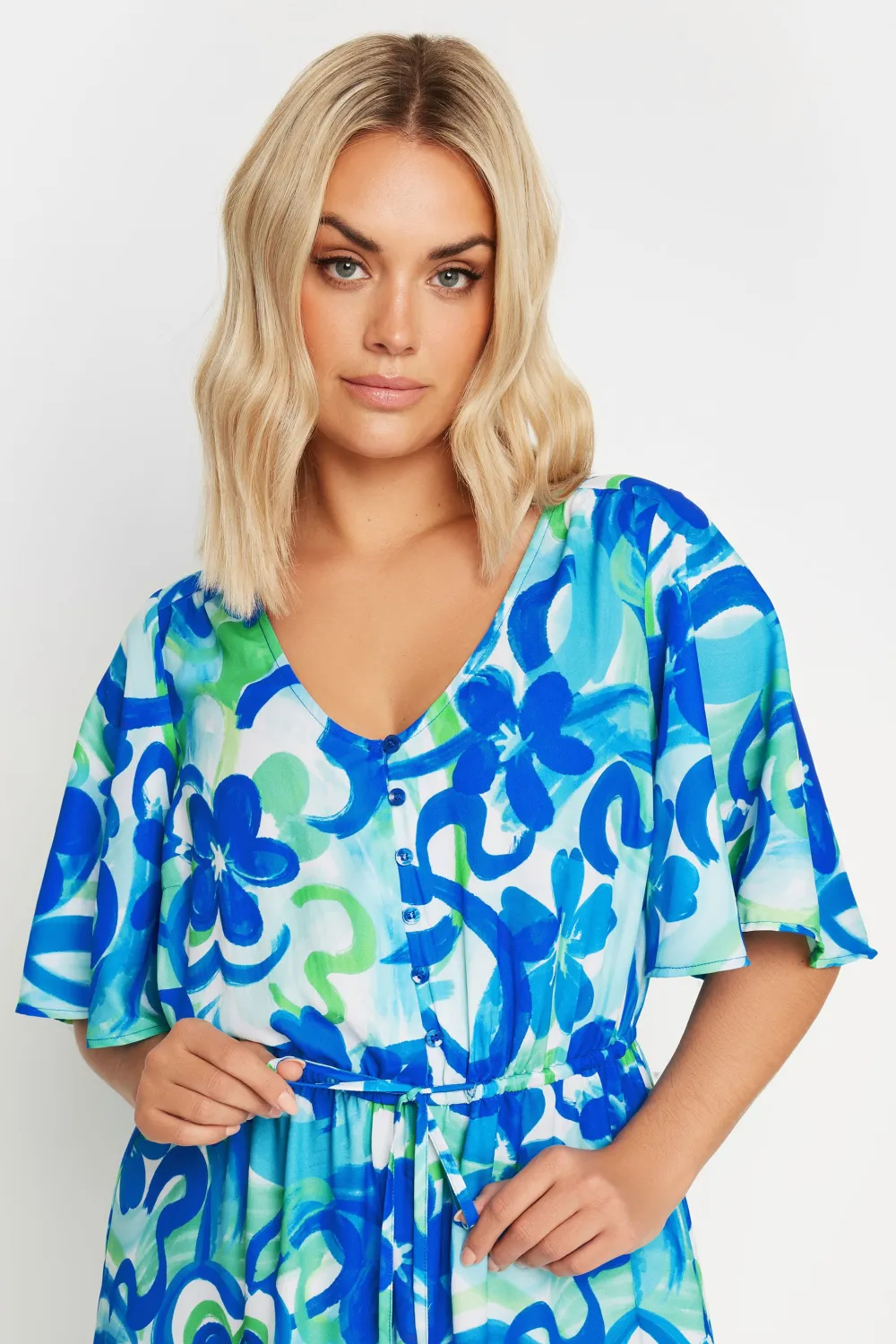 YOURS Curve Aqua Blue Abstract Floral Print Maxi Dress