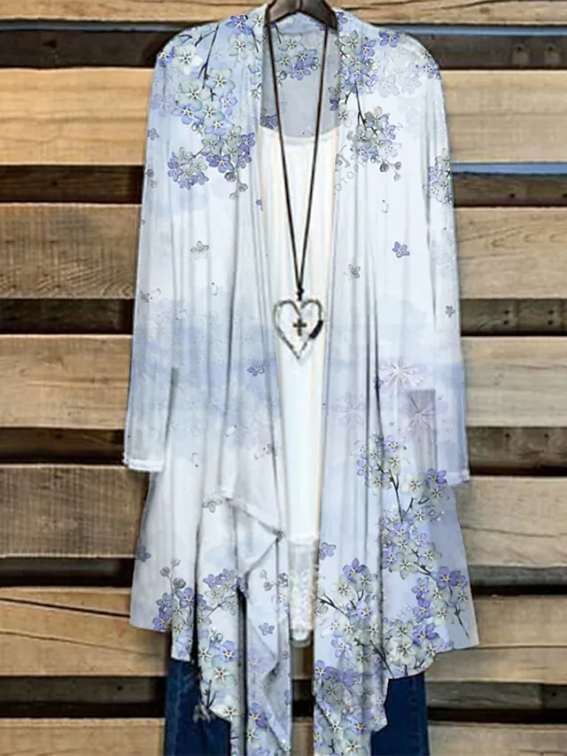 Women's Plus Size Jacket Sequins Print Floral Tie Dye Color Gradient Holiday Date Long Sleeve Open Front Regular Winter Fall Green Black Purple L XL XXL 3XL