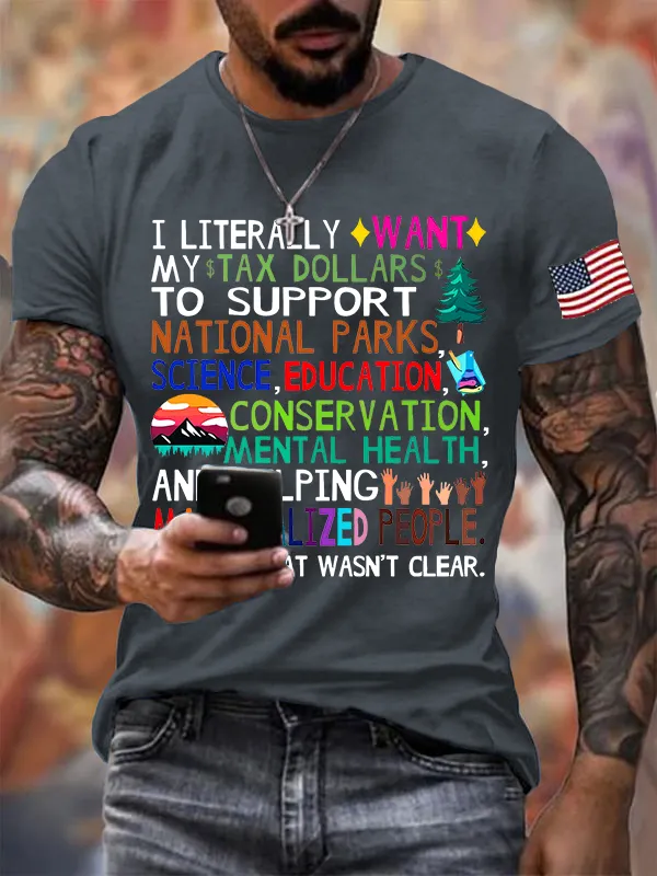 Men'S T-Shirt Men'S Support National Parks Printed Round Neck T-Shirt