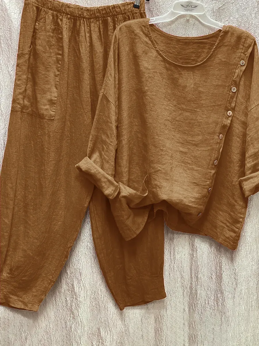 Women Casual Solid Color Two-piece Set