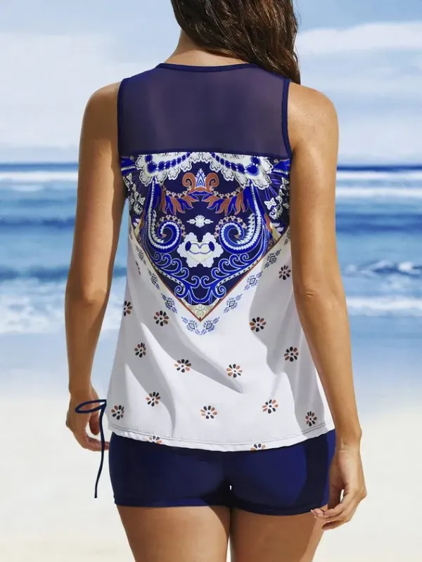 Vacation Ethnic Printing Scoop Neck Tankinis Two-Piece Set