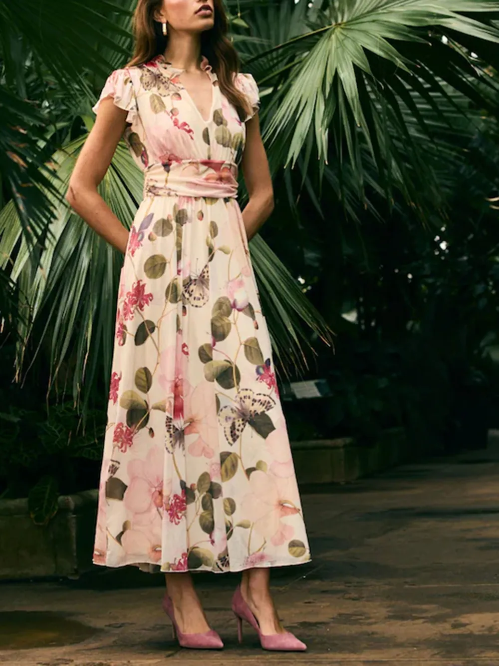 Elegant Floral Printed High-Waisted Slimming Dress