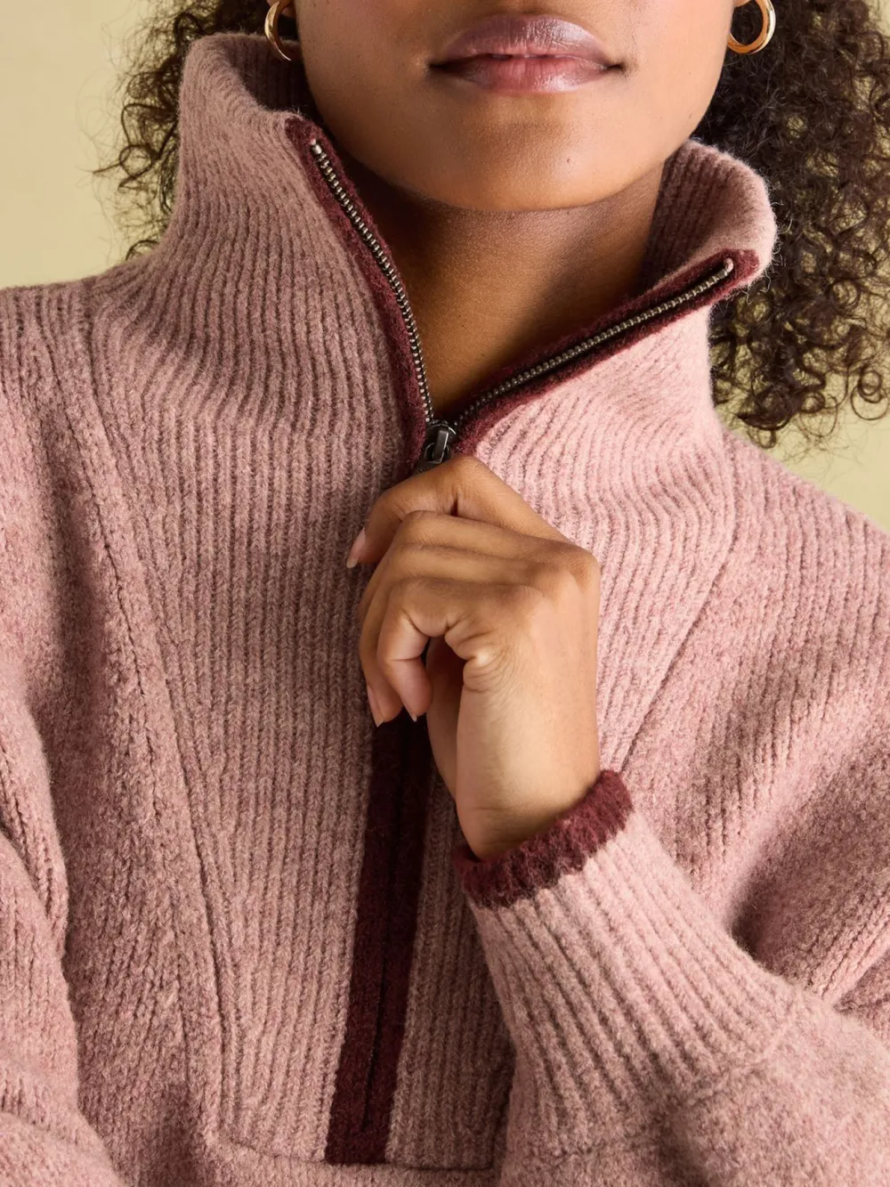 Pink Knitted Quarter Zip Jumper