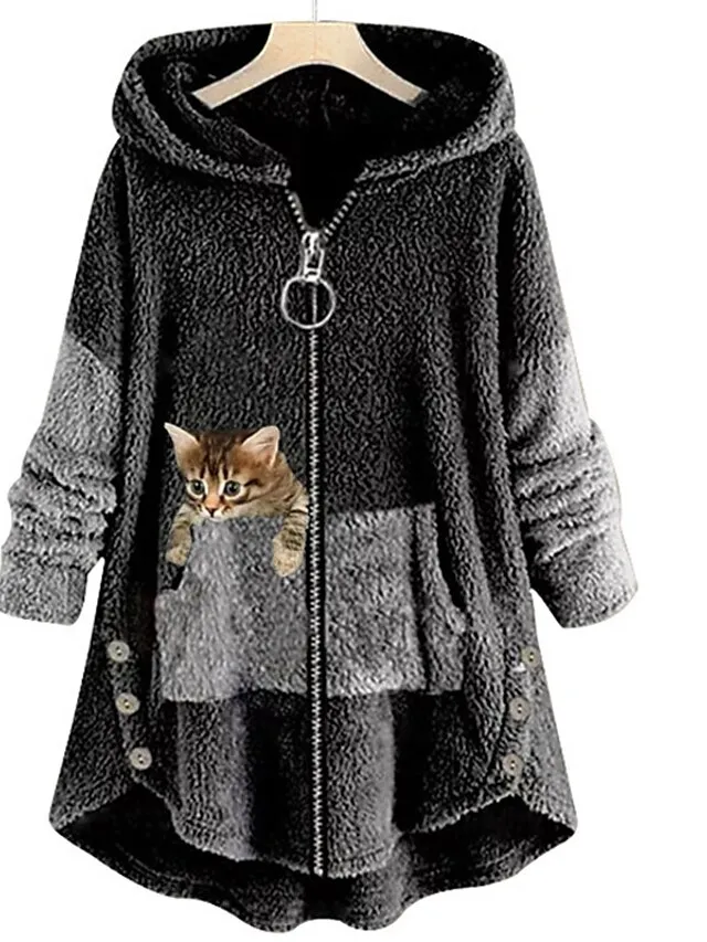 Women's Teddy Coat Casual Jacket Sherpa jacket Fleece Jacket Outdoor Street Daily Fall Winter Regular Coat Regular Fit Warm Breathable Streetwear Casual Jacket Long Sleeve Solid Color Pocket Full Zip