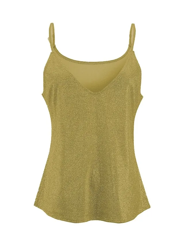 Women's Tank Top Camisole Going Out Tops Summer Tops Silver Pink Golden Sequins Sleeveless Casual Club Basic Sexy Beach V Neck Regular S