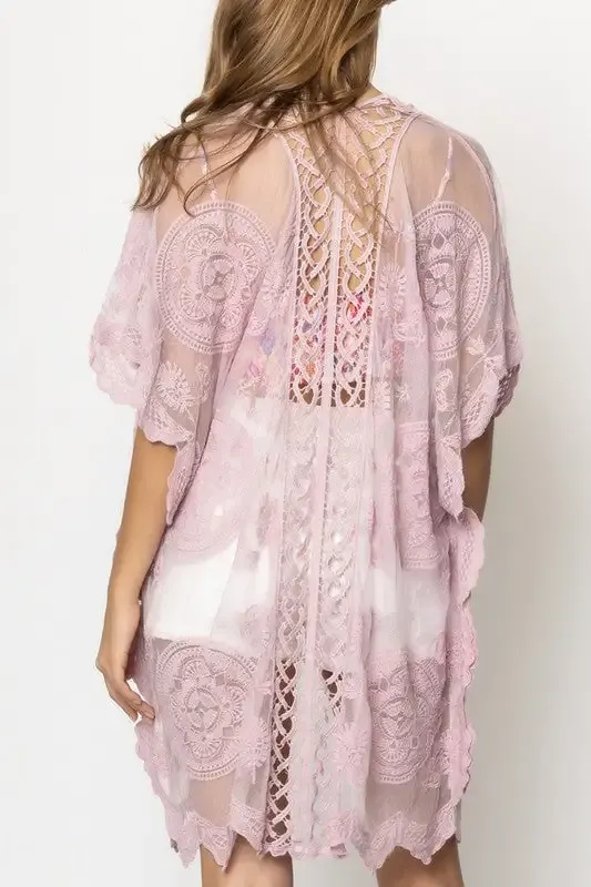 Patterned Laced Kimono  choice of colors