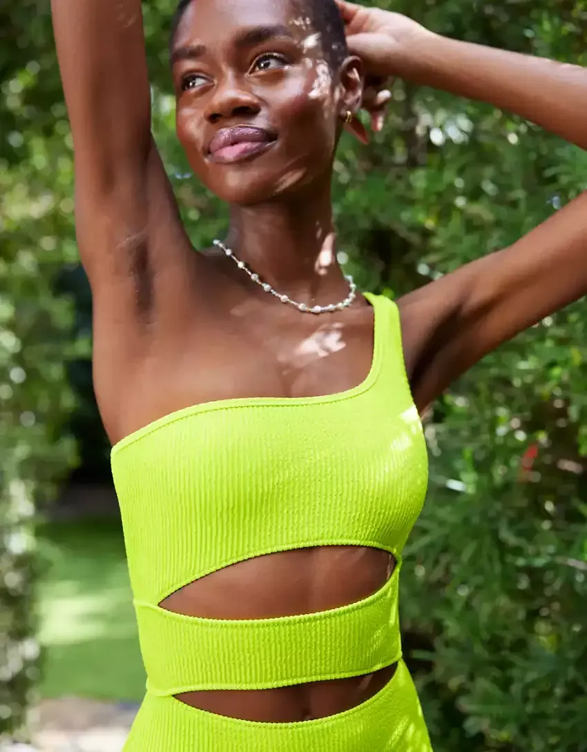 Aerie Crinkle Cut Out One Shoulder One Piece Swimsuit