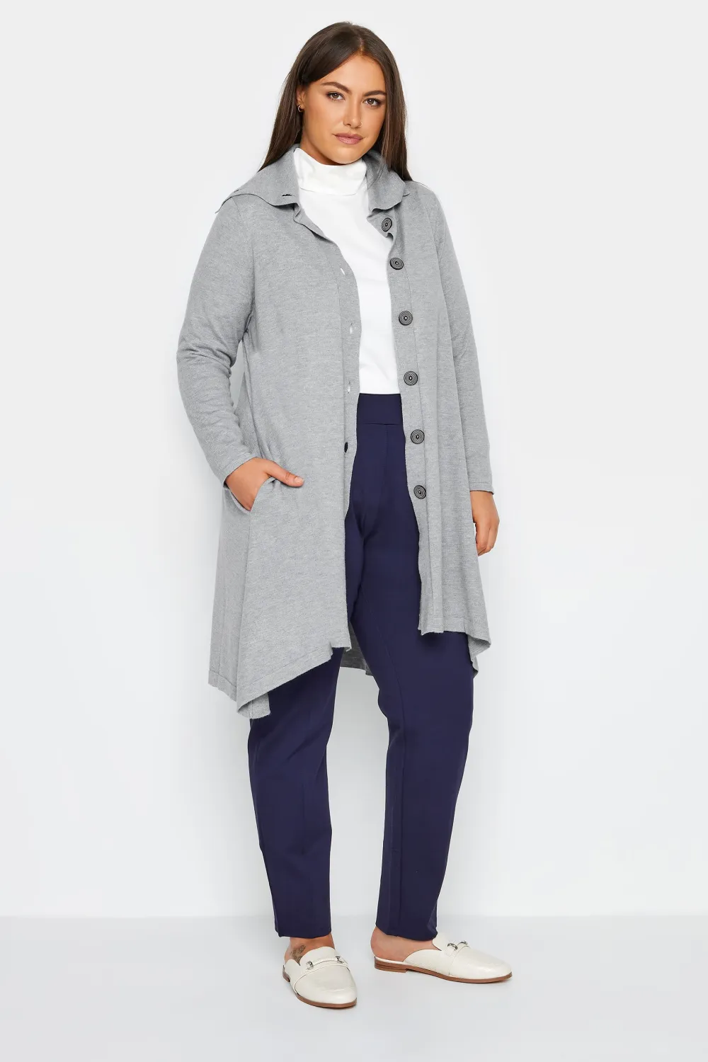 Evans Grey Button Through Longline Cardigan