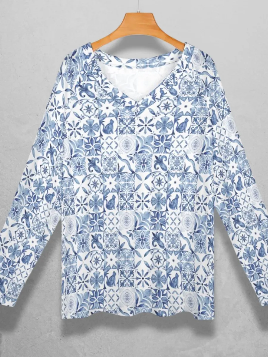 Tile Print Raglan Top