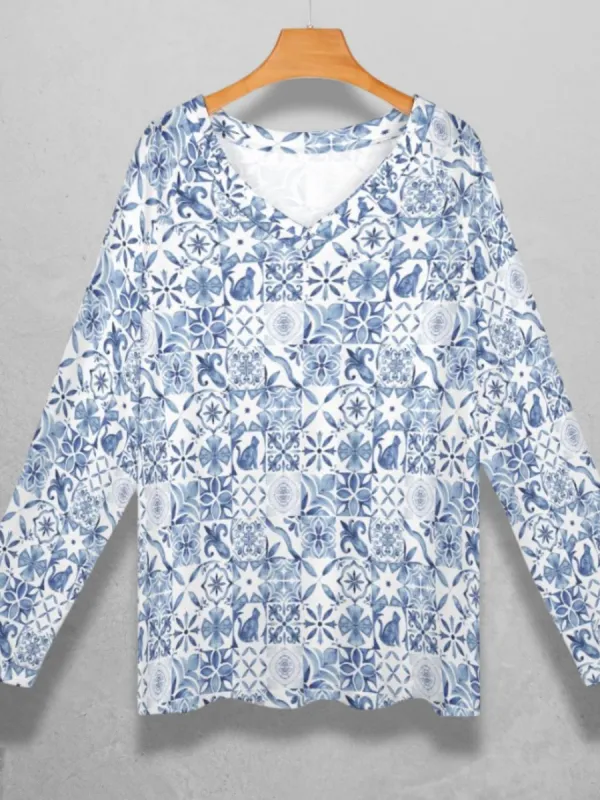 Tile Print Raglan Top