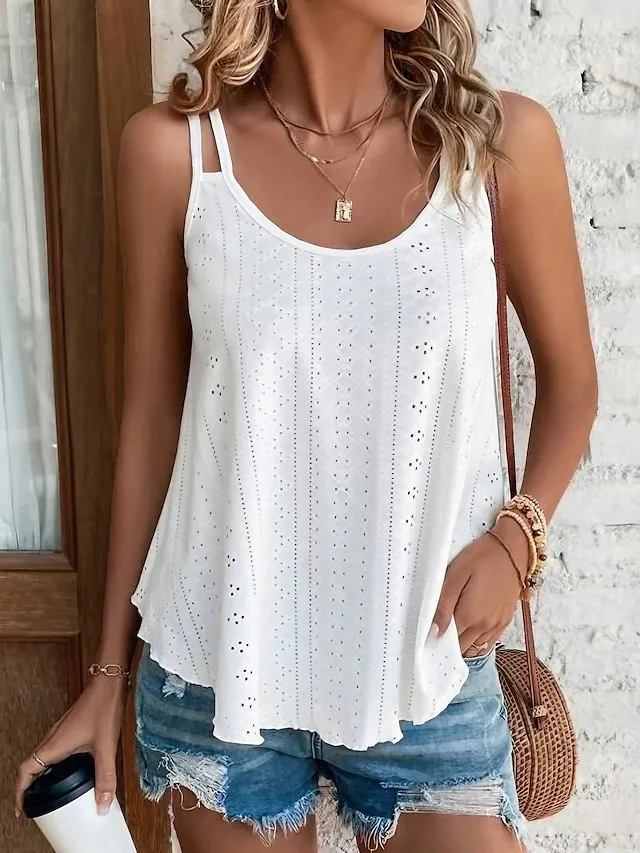 Women's Tank Top ArmyGreen Black White Plain Sleeveless Casual Basic Round Neck Regular Fit