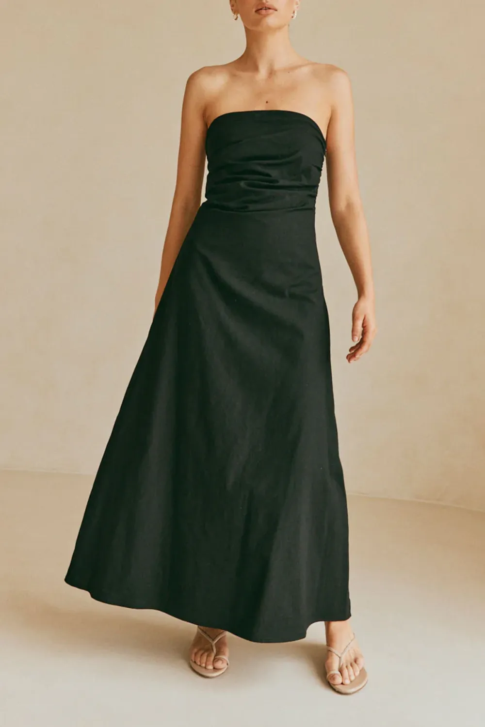 Strapless Ruched Midi Dress