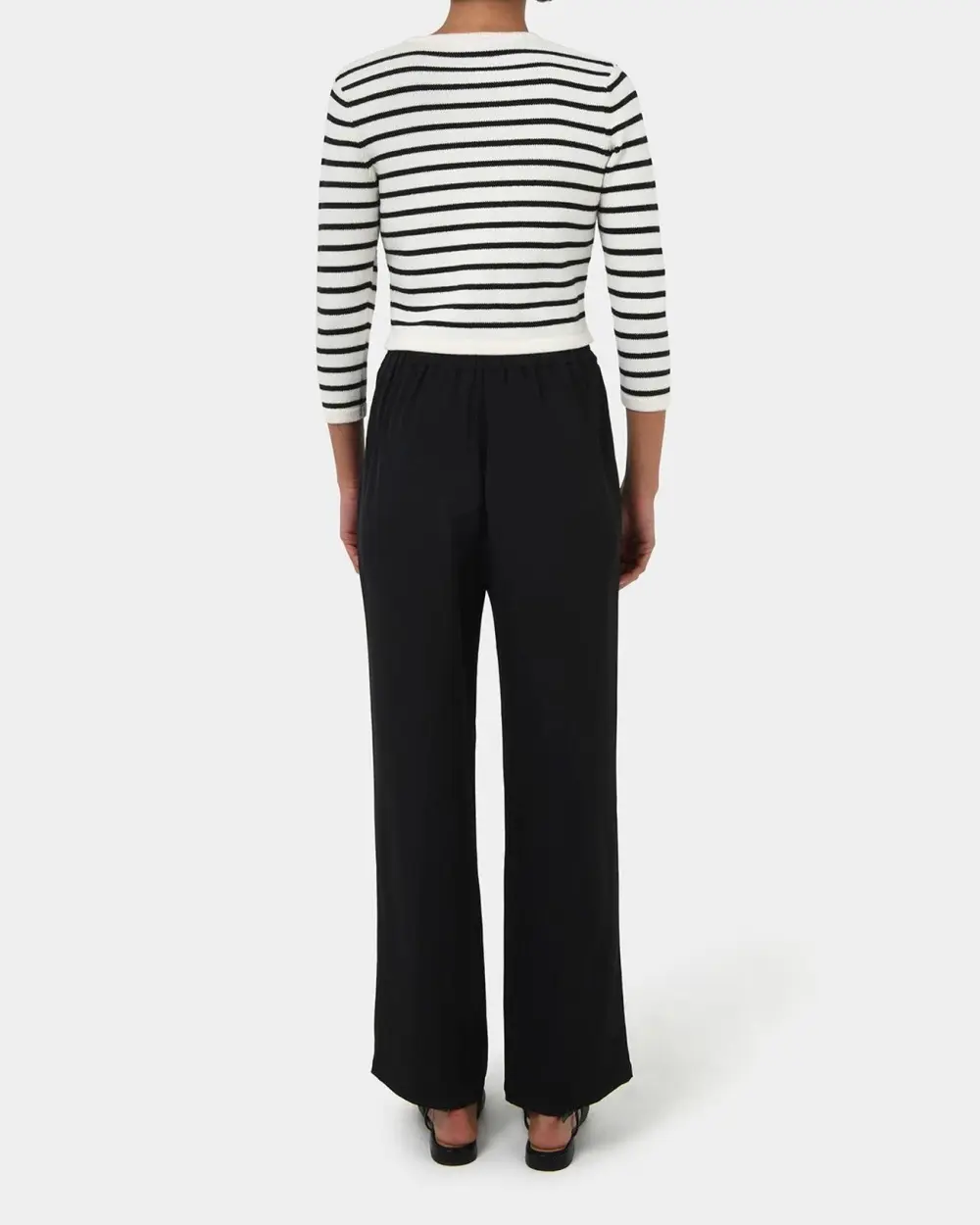 Straight Wide Leg Elastic Waist Pants -Black