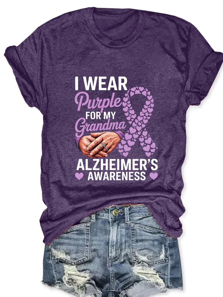 Women'S I Wear Purple For My Grandma Alzheimer'S Awareness Round-Neck Short-Sleeved T-Shirt