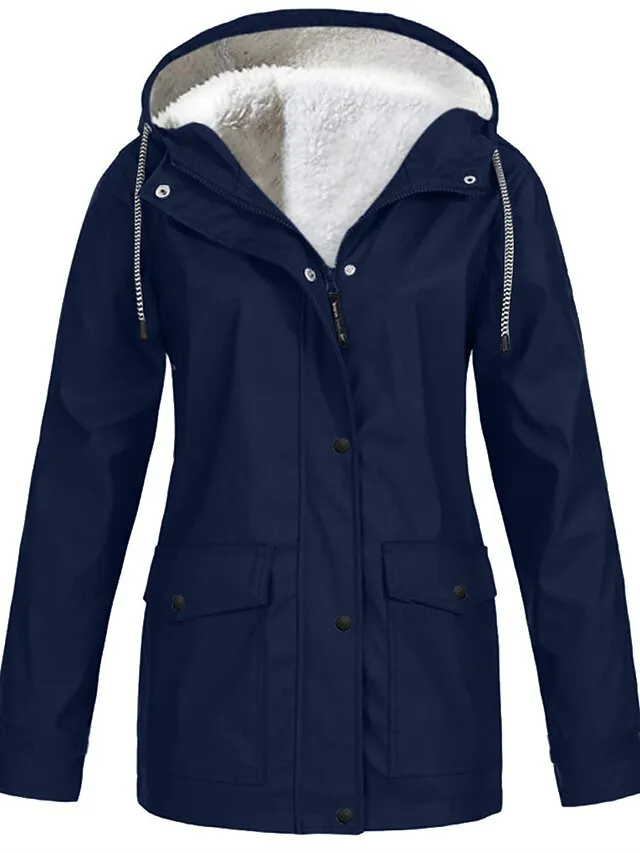 Women's Winter Coat Hoodie Jacket Windproof Warm Street Sport Daily Wear Vacation Button Pocket Drawstring with Pockets Single Breasted Hoodie Fashion Daily Plush Street Style Solid Color Regular Fit