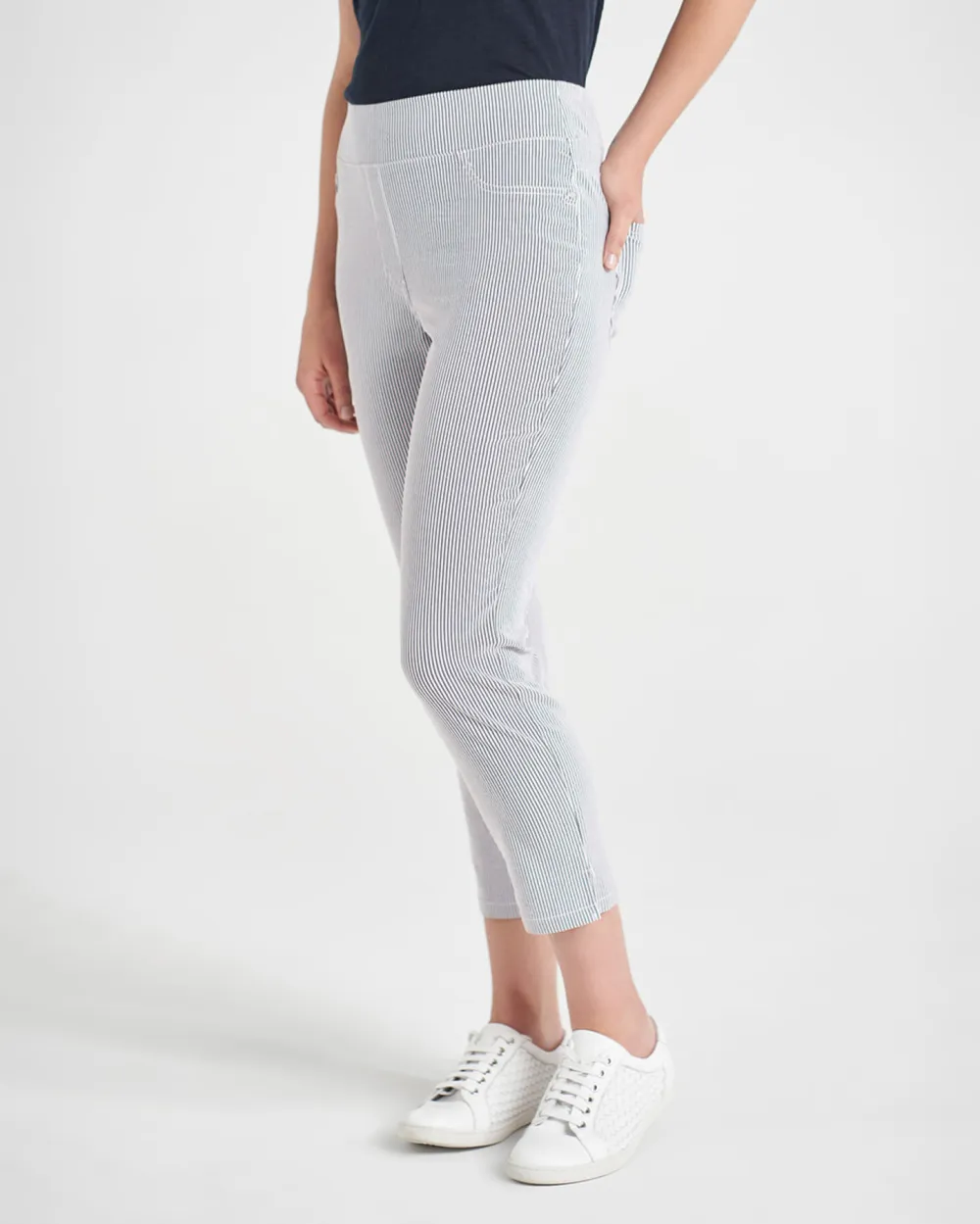 Striped Ankle Length Stretch Pants