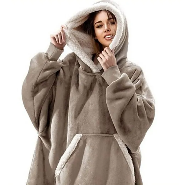 Women's Christmas Couple‘s Pajamas Nightgown Hoodie Blanket Wearable Blanket Grid / Plaid Pure Color Plush Simple Comfort Xmas Home Party Fleece Warm Gift Patchwork Pocket Fall Winter Black Gray