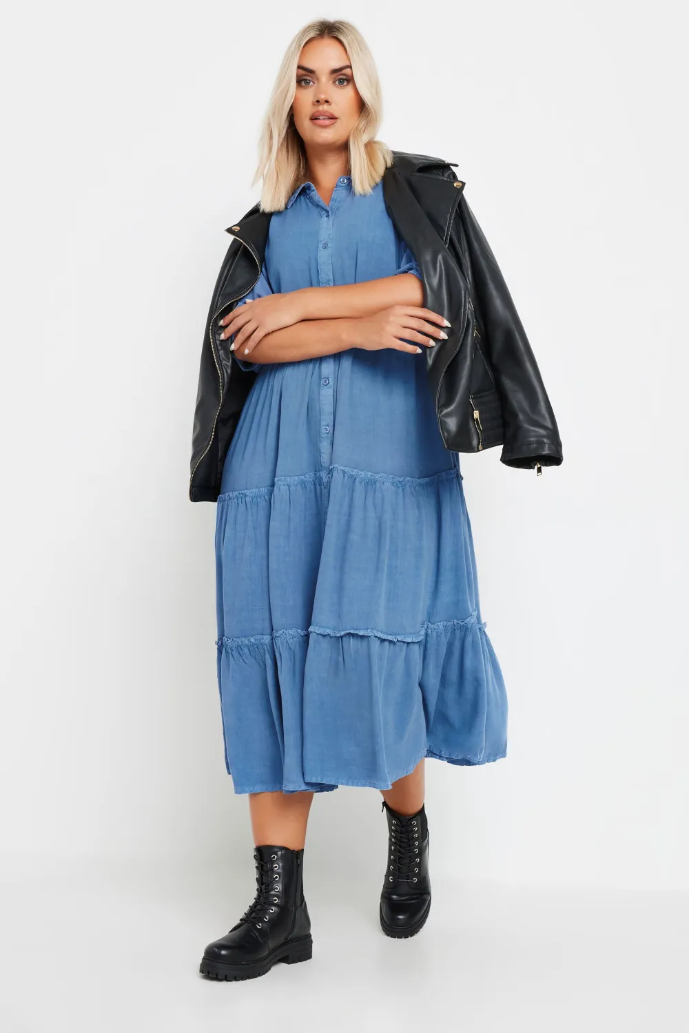 YOURS Curve 2 PACK Blue & Black Wash Chambray Dress