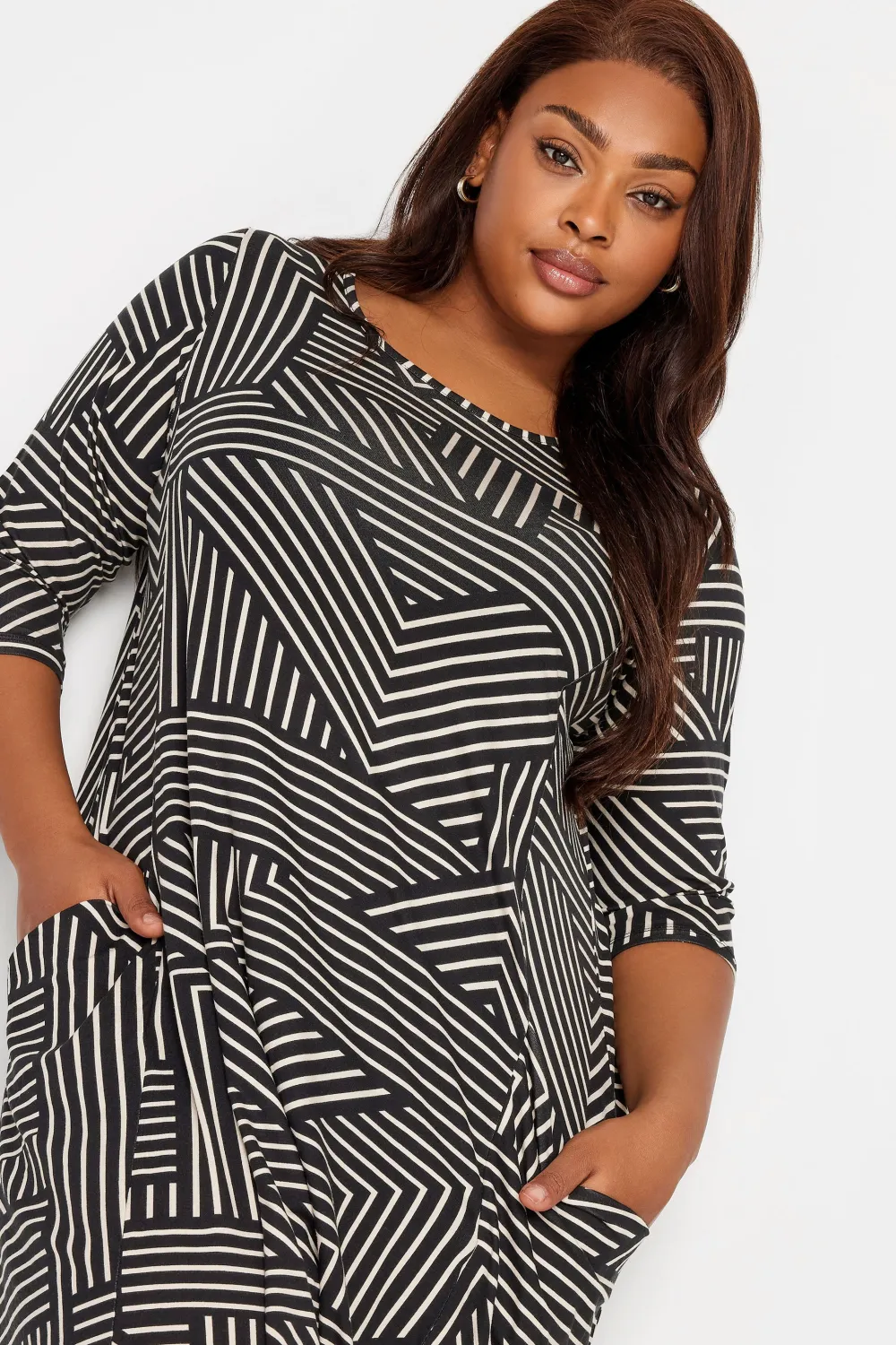 YOURS Curve Black Geometric Print Drape Pocket Mini Dress