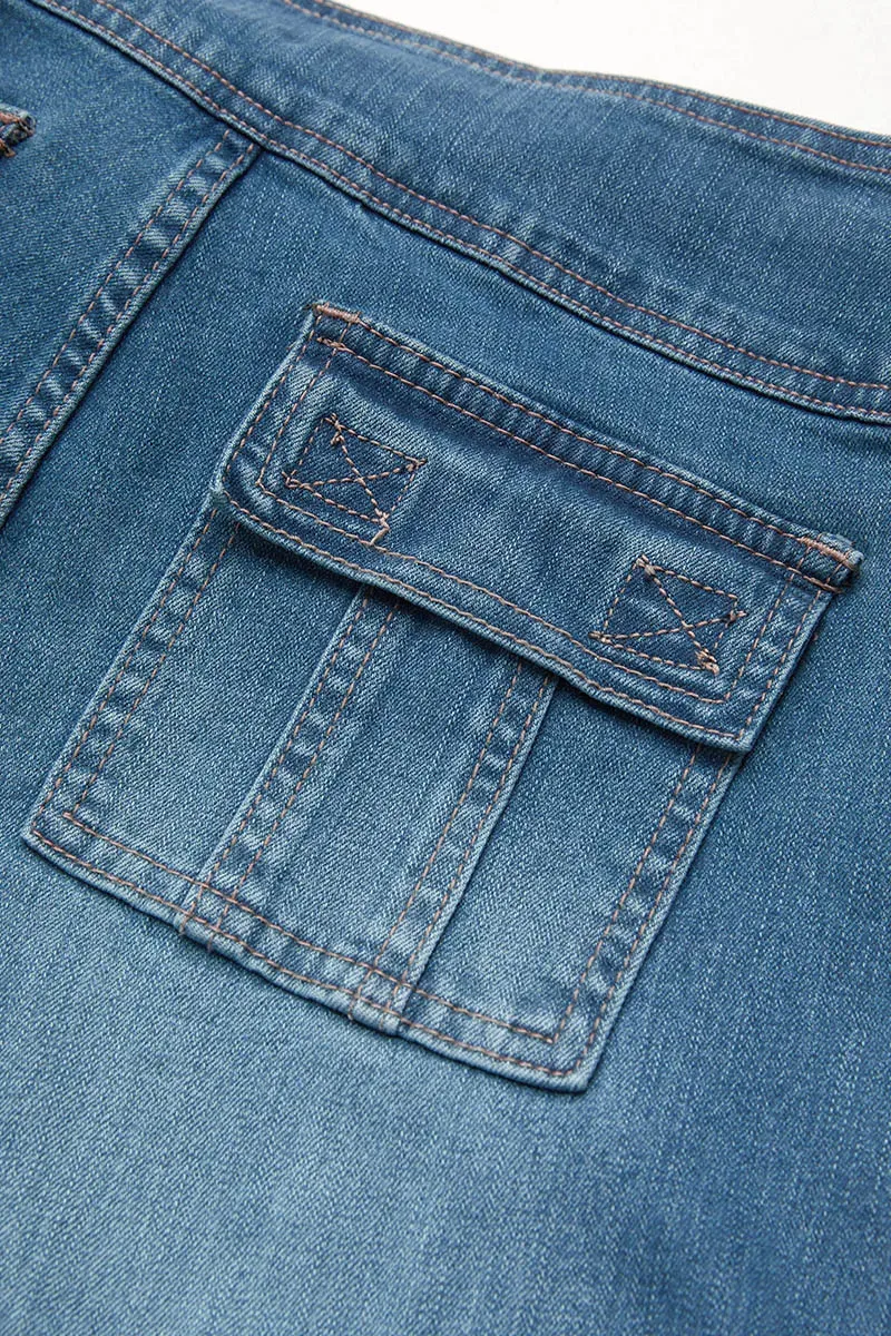 Flap Pocket Button Up Low Rise Flare Jeans