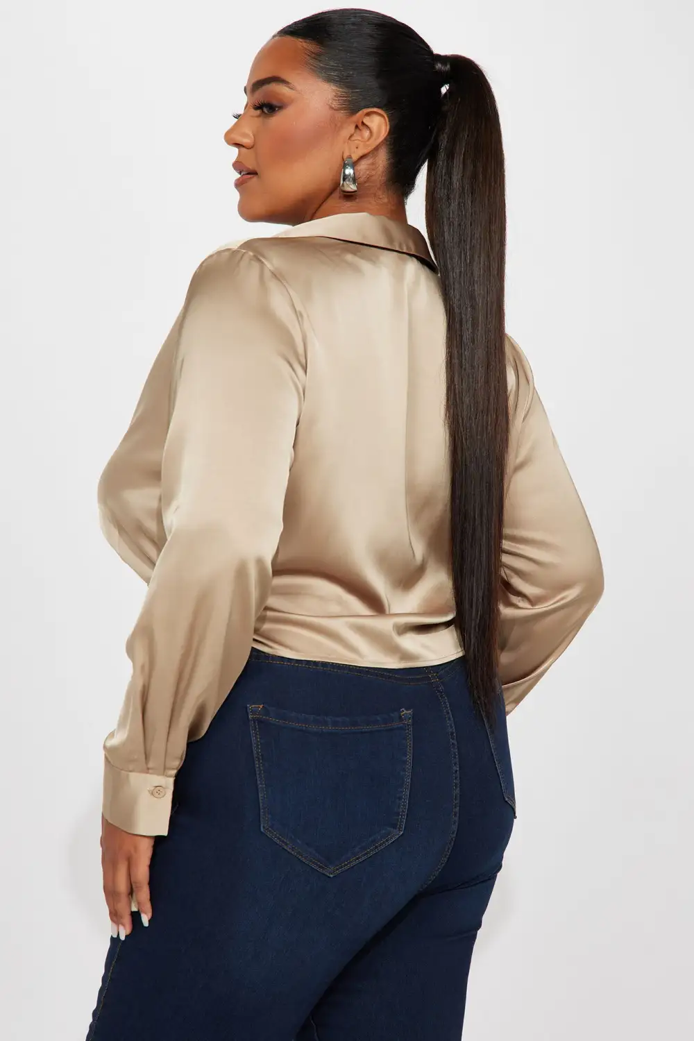 Zeal Satin Surplice Top - Taupe