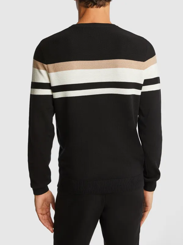 Black Striped Crew Neck Knit Sweater