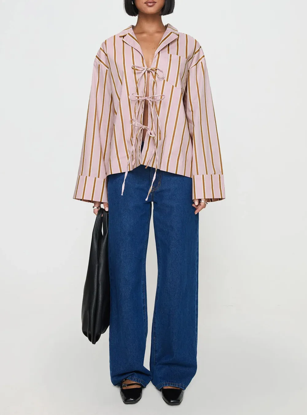 White Mandarin Collar Tie Front Shirt