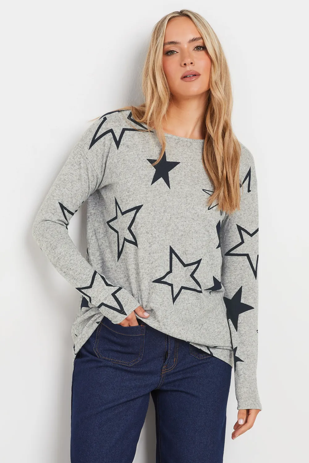 LTS Tall Grey Star Print Drop Shoulder Jumper