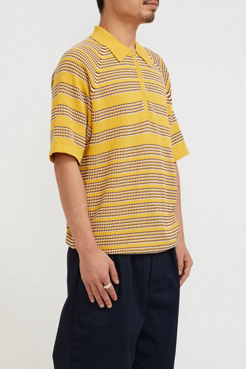 Half Zip Knit Polo Jacquard Yellow